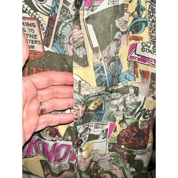 80's UNISEX SILK COMIC SHIRT 1953 JOHN BELACASTRO STRANGERS ON SATELLITE C - Picture 8 of 8